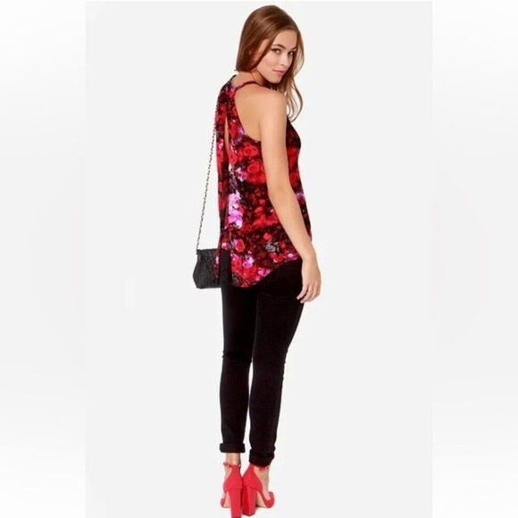 BB Dakota | Anitra Red Floral Print Halter Top M - Picture 2 of 8